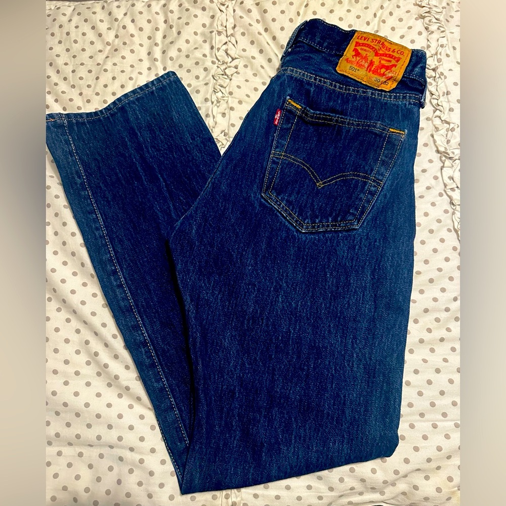 Men’s Levi’s 501 Jeans; 30x32 Dark Blue; Button Fly